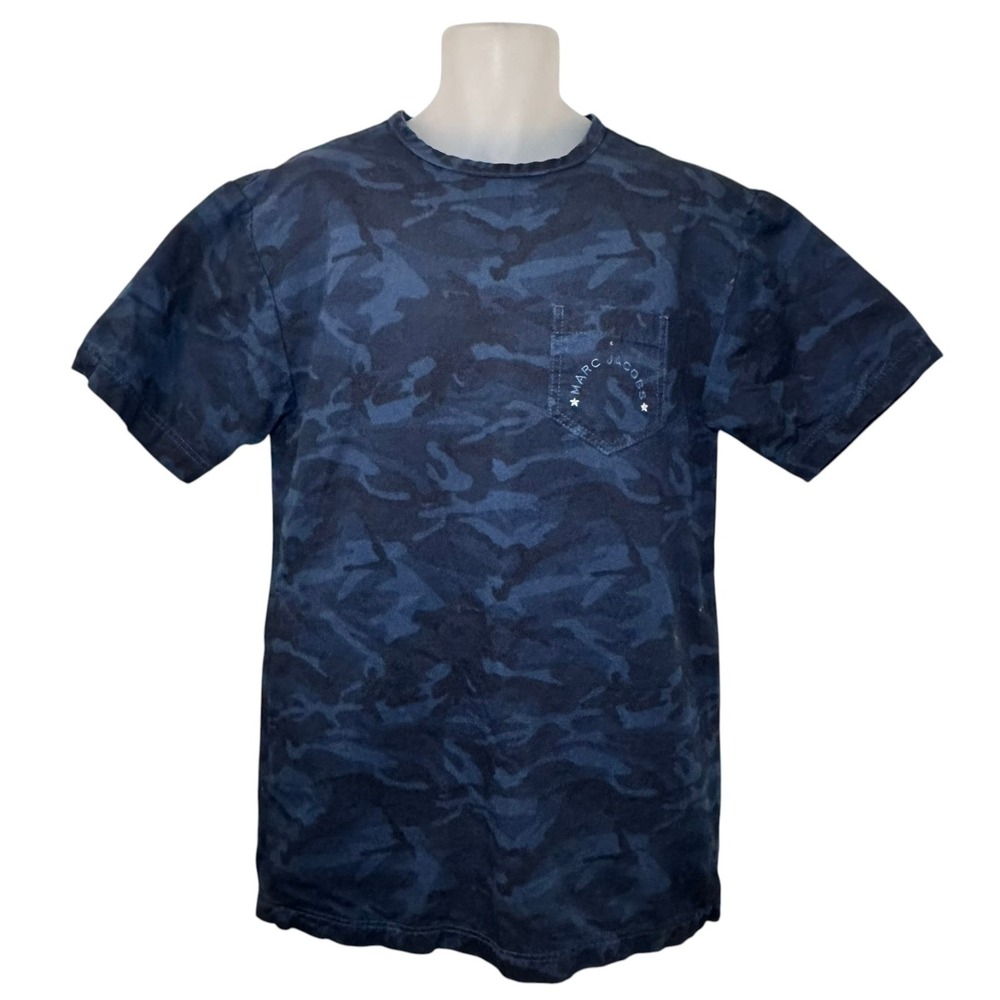 Marc Jacobs Blue Camo Mini Shirt Dress Heavy Cotton Pocket Logo Dress Size S